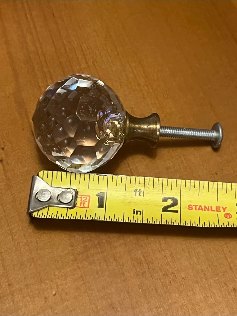 Crystal Faceted Glass Drawer Knob - with Antique Brass Base - Set of 4